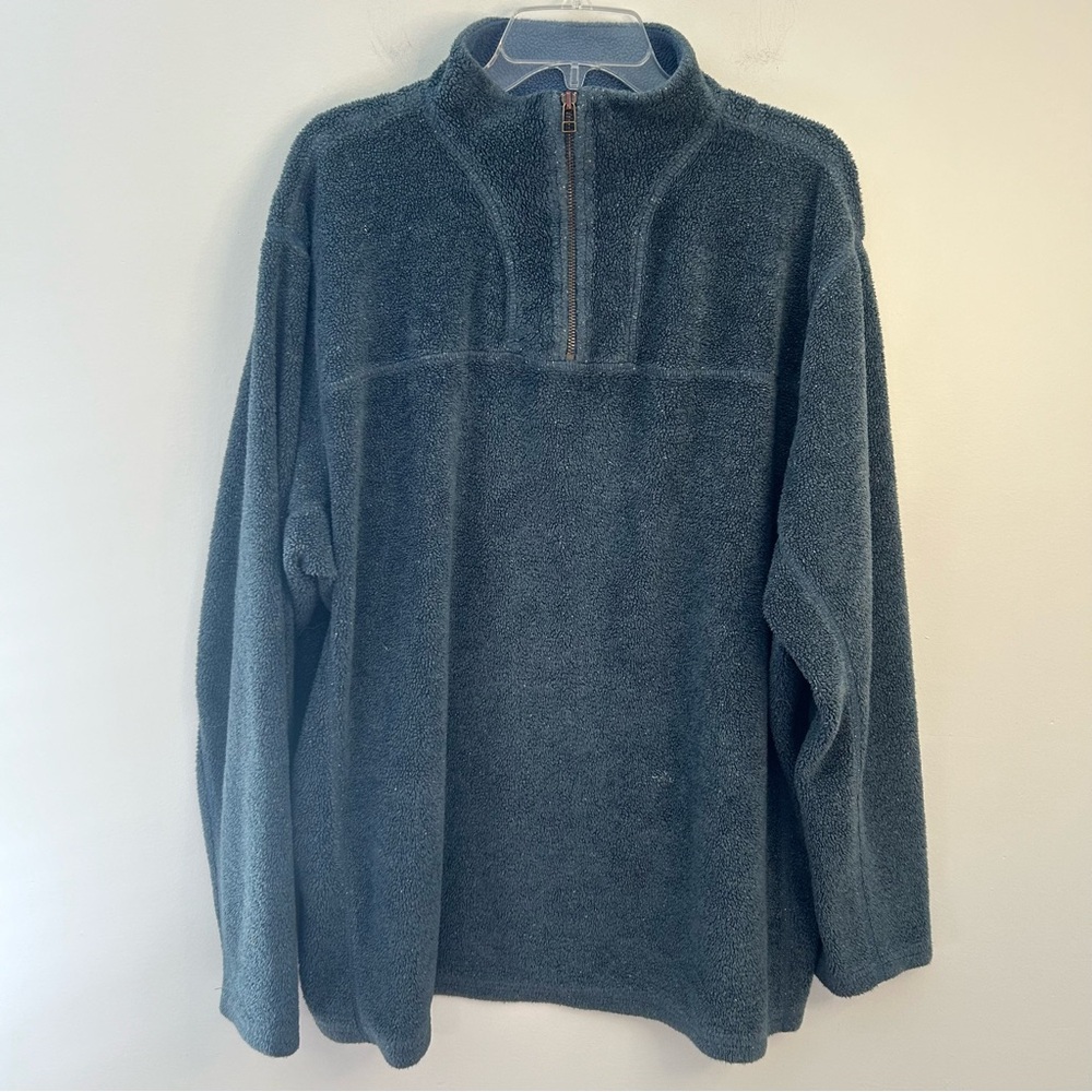Vintage LL Bean Fur Sherpa Quarter Zip Pullover Blue XL Tall